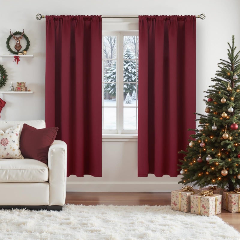 BGment Burgundy Blackout Curtains 72 Inch Length 2 Panels for Living Room - Thermal Insulated Drapes with Rod Pocket Privacy Christmas Decor for Dining Bedroom, 52 x 72 Inch - Image 4